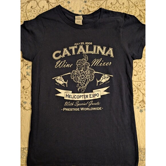 The Catalina Wine Mixer Step Brothers Funny Navy Basic Junior Womens Shirt Sz Xs - Picture 1 of 4